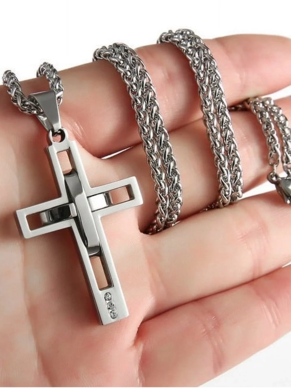 Plated Stainless Steel Hollow Cross Pendant Necklace 18 Inches